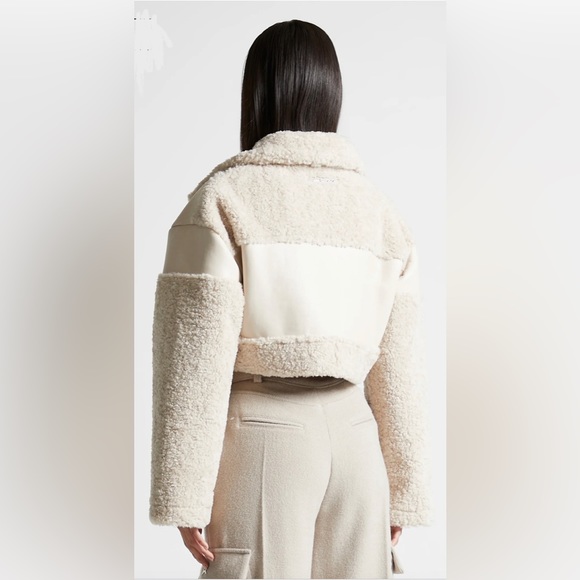 ANGULAR HEM VEGAN LEATHER BORG BIKER JACKET - Picture 5 of 16